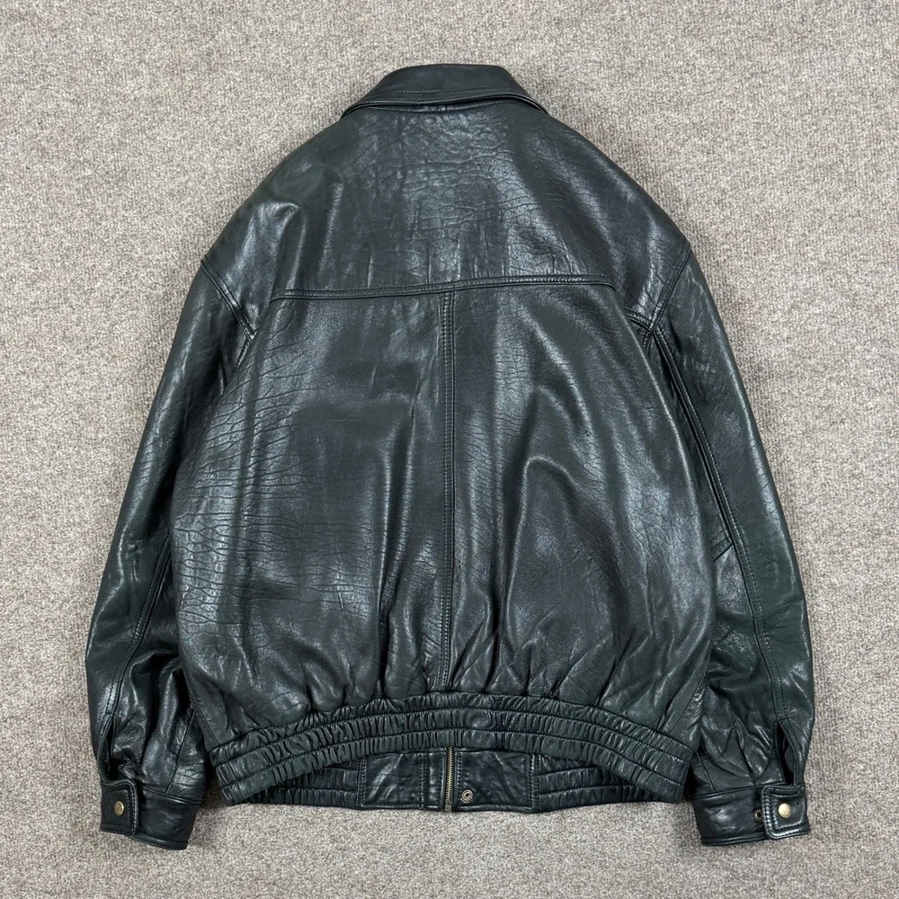 Vintage 90s‎ Prestige Black Soft Genuine Leather Full Zip Bomber Jacket Men’s XL